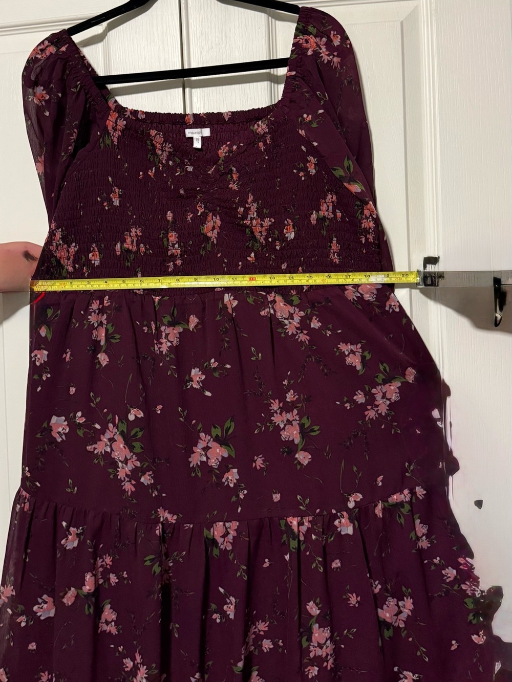 Maurice’s Women’s Floral Shirred Bodice Dress - Burgundy Pink- 1X - Picture 5 of 7